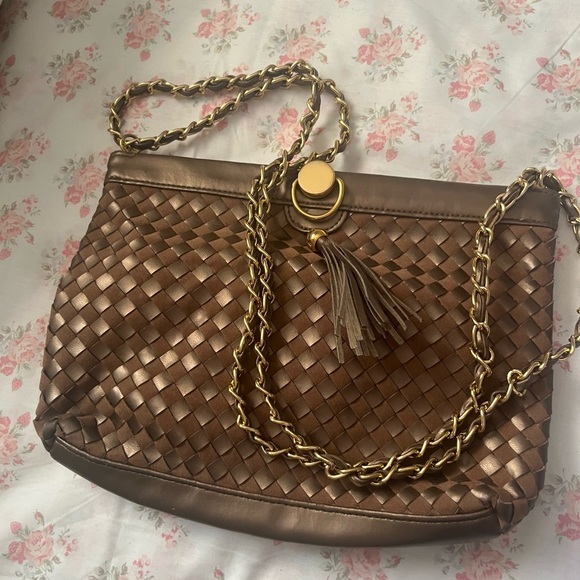 Handbags - Vintage VTG braided bag with gold chain metallic bronze beautiful color purse